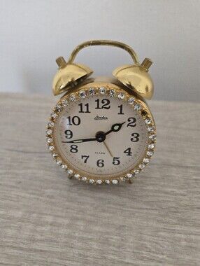 Vintage Linden mechanical twin bell alarm clock bejeweled